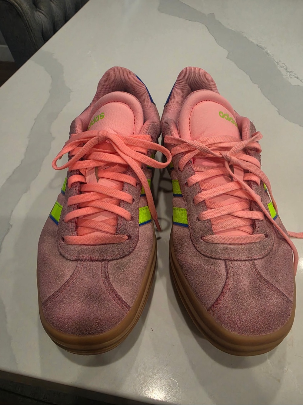adidas Pink Suede Sneakers with Lime Accent - Picture 2 of 9